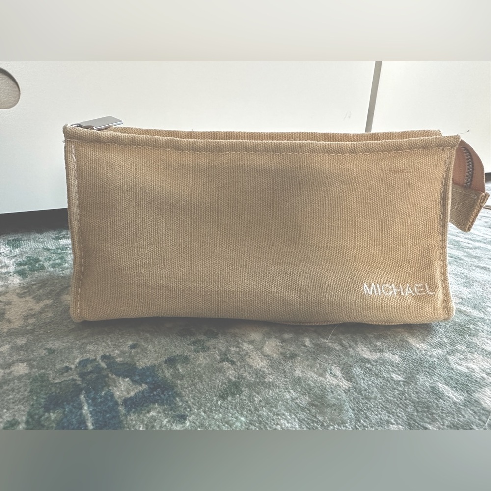 💖 RARE 💝 Vintage Michael Kors Beige Poly Cotton Canvas Makeup Travel Bag 💅